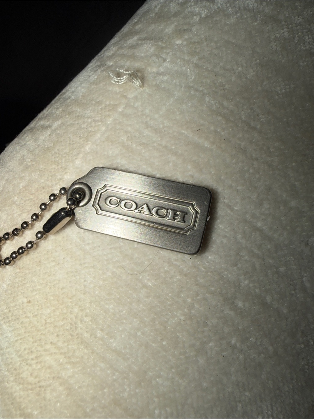 Coach Silver Logo Dog Tag Keychain with Ball Chain Rare